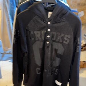 Crooks & Castles Black Hoodie with Button Detail